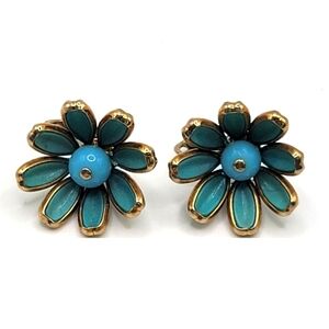 VTG "Crown" Trifari Earrings | Blue Milk Glass Flowers | SIGNED | HTF